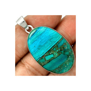 Colgante de Plata de Ley 925 Hecho a Mano con Ópalo Azul Peruano Natural, Joyería, Proveedor al por Mayor ODM OEM - Product Image 1