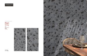 Azulejos de Porcelana Esmaltada con Acabado Tallado con Aspecto de Terrazo Gris FLORI - Product Image 2