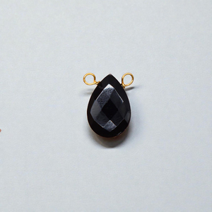 Sterling Silver Black <b>Onyx</b> Gemstone Teardrop Wire Wrap 9x11 MM Charms Connector - Product Image 1