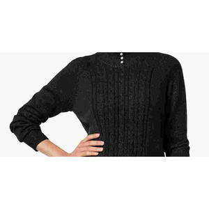 เสื้อสเวตเตอร์คอเต่าแขนยาวถักลายแบบสบายๆ สำหรับผู้หญิง ยี่ห้อ Karen Scott สีดำ ไซส์ Petite Small ระบายอากาศได้ดี เหมาะสำหรับฤดูใบไม้ร่วง/ฤดูหนาว - Product Image 2