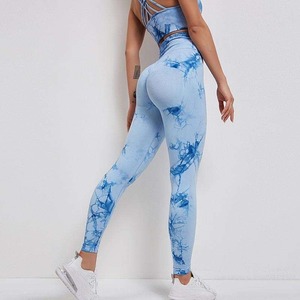 Venta al por mayor sin costuras Tie Dye Push up Scrunch Yoga Leggings gimnasio Fitness entrenamiento pantalones cintura alta Control de barriga deporte para las mujeres - Product Image 6
