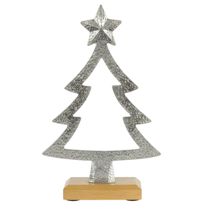 Modern Copper Finish Metal <b>Christmas</b> Tree Sculpture With Wooden Base Star Cutout Hollow Design Tabletop Home Decor Ornament - Product Image 5