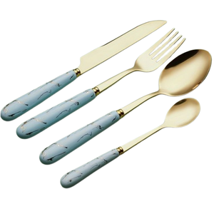 Juego de cubiertos de acero inoxidable para la cocina casera con mango de metal ampliado, cubiertos decorativos hechos a mano para mesa - Product Image 5