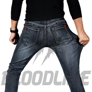 Jean droit uni pour homme Bloodline, taille mi-haute, coupe classique, en denim de coton décontracté, style été, respirant, délavage enzymatique, coupe ajustée aux hanches - Product Image 6