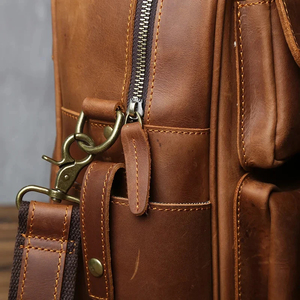 Classic Leather Laptop Briefcase Large Capacity Crossbody Portable Shoulder Bag <b>for</b> Work Zipper Closure Brown - Product Image 6