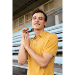 Custom Men's Casual Regular Fit Turtleneck Collar Embroidered Canvas T-Shirt Button Closure Short Sleeve 220 Grams <b>Logo</b> Solid - Product Image 6