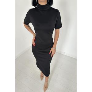 Robe fourreau noire à col roulé, silhouette confortable, vente en gros - Product Image 2