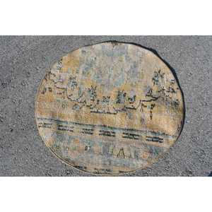 Vintage Turkish Round Rug 2.7x2.8 ft, <b>Yellow</b> <b>Wool</b> Rug - Product Image 1
