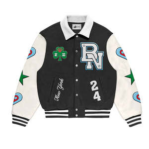 Chaqueta universitaria recortada de béisbol Retro Vintage unisex con cuello alto bordado de logotipo personalizado posición frontal-para invierno - Product Image 3