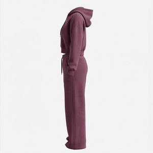 Ensemble de survêtement décontracté pour femmes de haute qualité, personnalisé, 2 pièces, sweat-shirt court, pantalon de jogging ample, 100% coton, impression sérigraphique, athlétique - Product Image 3
