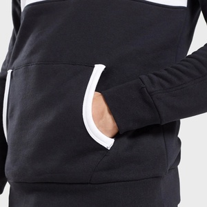 Chándal de lana de algodón 100%, patrón sólido con panel blanco, jersey con capucha, sudadera inferior para correr, conjunto de 2 piezas para invierno - Product Image 5