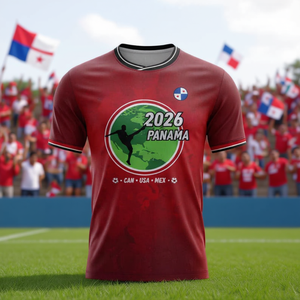 Maglia da Tifoso Unisex per i Mondiali di Calcio 2026 in Panama, Design con Bandiera Rossa, Bianca e Blu, T-Shirt da Calcio per il Giorno della Partita - Product Image 3