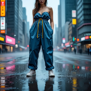 กางเกงกันลมไซส์พิเศษเอวยางยืดสำหรับผู้หญิงกางเกงกันฝนกางเกงกันลมไนล่อนกันน้ำสำหรับผู้หญิง - Product Image 5