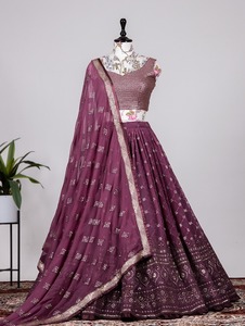 Georgette lehenga choli สไตล์โมเดิร์นพร้อมด้วย dupatta กับงานปักตามลำดับซัพพลายเออร์ขายส่ง - Product Image 2