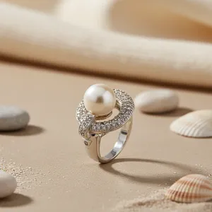 Women's Sterling Silver <b>Ring</b> with <b>Pearl</b> & Cubic Zirconia Elegant <b>Pearl</b> <b>Rings</b> - Product Image 3