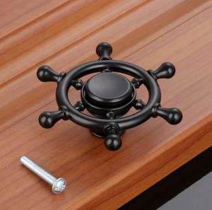 Black Boat Steering Wheel Knob Pull Cabinet for Home Dresser Door Cabinet Furniture Decorative <b>Kitchen</b> Wardrobe Handle Knobs - Product Image 1