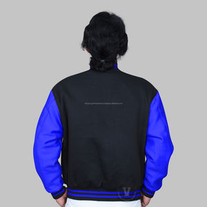 Veste universitaire en molleton de coton personnalisé pour hommes, noir, bleu, brodé, motif Letterman, bouton couvert, service de vente en gros OEM - Product Image 3
