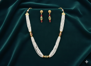 Beautiful High Gold Polish Long Ethnic <b>Beaded</b> Mala <b>Set</b> Antique Style Jewellery Ideal for Weddings Festivals and Party Wear - Product Image 2