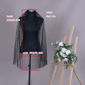 Robe de mariée musulmane Bridella V209A-BY1 en tulle noir à voile long avec applications en dentelle, tulle doux, coupe confortable - Product Image 5