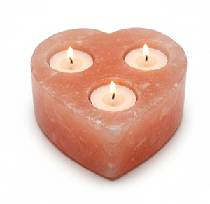 Heart Shaped Himalayan Salt Tea <b>Light</b> Candle Holder 3 Hole Natural Pink Crystal <b>Rock</b> Votive Stand for Wedding and Home Decor - Product Image 1