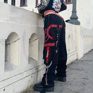 Pantalons pour femmes, style gothique punk emo, jeans baggy à pattes d'éléphant, pantalon large, vêtements grunge, hip hop, vêtements convertibles - Product Image 3