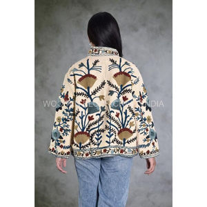 Hot Selling Breathable <b>Ladies</b> Winter Quilted <b>Jacket</b> Suzani Floral Embroidery Duck Design Cotton Filling Women's Bohemian Artisan - Product Image 5