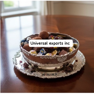 Cuenco de chocolate de acero inoxidable martillado, cuenco dulce Chapado en plata brillante, cuenco de chocolate de metal de lujo de mesa de forma redonda - Product Image 6