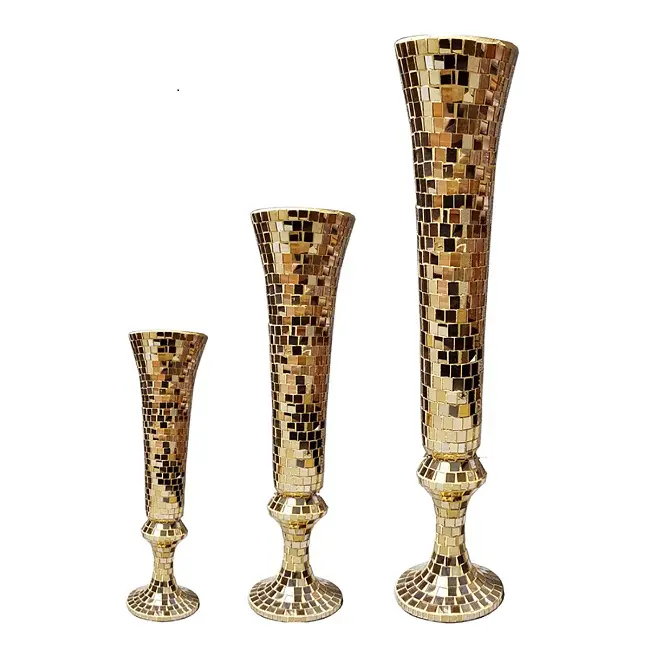 Conjunto de 3 vasos de flores mosaico, conjunto de peças para mesas de casamento, festa, decoração de natal, vaso de metal