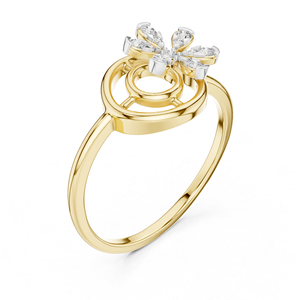 แหวนหมั้นเพชรทรงกลมสีเหลืองทอง 14K สำหรับผู้หญิง |   เพชรที่เพาะเลี้ยงใหม่ - Product Image 2