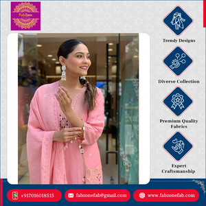 Kurti pantalon FABZONE de style indien traditionnel, moderne, élégant, simple, rose, en soie romaine pure, longueur au sol, coupe ample, haute qualité - Product Image 2