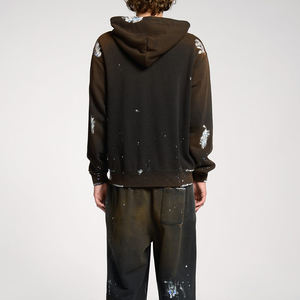 Oversized Fit Hand Painted Hoodie Garment Dyed Relaxed Fit Slightly Distressed Zip up Cotton <b>Blended</b> Hoodies - Product Image 6