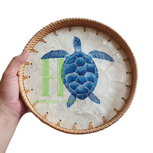 Elegante plato de fregona bandeja de madreperla de ratán bandejas de servicio de comida ecológicas para Decoración de mesa diseño OEM Vietnam HNH Craft - Product Image 2