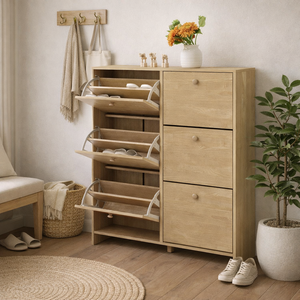 Sisco <b>6</b>-<b>Drawer</b> Modern Scandinavian Style Shoe Cabinet Revolving and Portable Durable Living Room Furniture Home Shoe Racks - Product Image 1