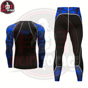 ชุดแรชการ์ด 2 ชิ้น สำหรับผู้ชาย ผลิตด้วยผ้าสแปนเด็กซ์/ไนลอน แห้งเร็ว พิมพ์ลายตามสั่ง สำหรับ MMA มวยไทย  งานแฮนด์เมด สวมใส่สบาย - Product Image 2