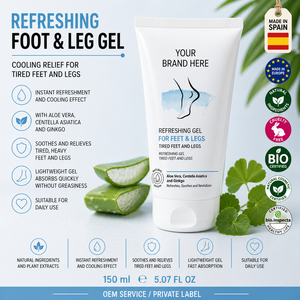 Gel rafraîchissant pour jambes et pieds fatigués, marque privée, 150 ml, OEM |   Gel Rafraîchissant Apaisant pour Stimuler la Circulation |   Naturel Espagne UE - Product Image 1