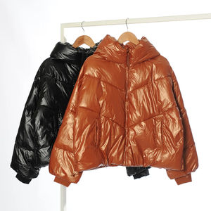 Chaqueta personalizada para mujer, chaqueta acolchada recortada brillante, abrigo de invierno de manga larga de Color sólido con cuello levantado, chaqueta acolchada para mujer - Product Image 3