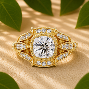 แหวนเพชรทรงคุชชั่นคัทจากธรรมชาติ ได้รับการรับรองจาก IGI ทอง 14K แหวนหมั้นแบบวินเทจทรงฮาโลสำหรับผู้หญิง เครื่องประดับเจ้าสาว - Product Image 1