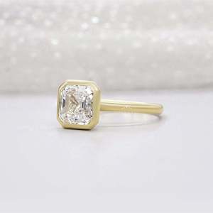 IGI Certified Asscher Cut Bezel Engagement <b>Ring</b> with Solitaire Premium <b>Diamond</b> <b>Rings</b> - Product Image 3