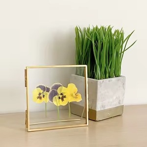 Vintage <b>Square</b> Brass Photo <b>Frame</b> with Double Glass Thin Brass Metal Stand-for Hanging and Table Decor - Product Image 3