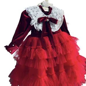 Vestido de princesa de manga larga con volantes y malla en capas para niñas, nuevo peto de malla 3D, estilo occidental, ODM directo de Vietnam - Product Image 1