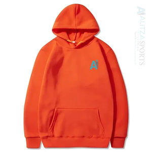 Sweat à capuche athlétique confortable avec logo de marque brodé proéminent teint uni pour les entraînements d'hiver en solde - Product Image 4