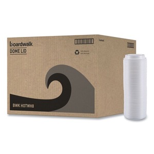 Boardwalk 8 Oz. Couvercles jetables pour gobelets chauds en plastique blanc, 50 par manchon, 20 manchons par carton - Product Image 1