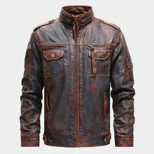 <b>Protectors</b> Motorcycle Leather Jacket Vintage Cowhide Leather Jackets Men White Leather Biker Jacket Men's - Product Image 5