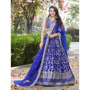 Conjunto de Lehenga Choli Tradicional Azul Real de Lujo para Fiestas, Elaborado con Tela Jacquard de Seda Dola, Secado Rápido, para Todas las Temporadas - Product Image 1