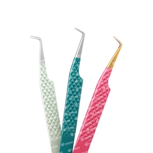 Pinzas profesionales para extensión de pestañas de acero inoxidable, pinzas para pestañas antiestáticas con agarre de diamante, su propio diseño de logotipo, alta belleza - Product Image 2