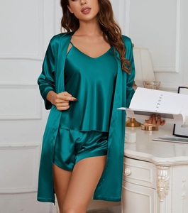 Camicia da <span class=keywords><strong>Notte</strong></span> in Seta Personalizzata Primavera Estate Autunno per Donna, Set da Cinque Pezzi Taglie Forti in Raso, Lunghezza al Ginocchio, Casual, Tinta Unita, Morbida, Liscia e Traspirante XS - Product Image 5