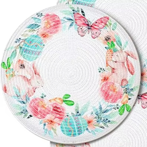 High Quality Rabbit Butterfly Embroidery <b>Beaded</b> <b>Placemat</b> Top Tabletop Kitchen Home Decor Very Low Price - Product Image 1