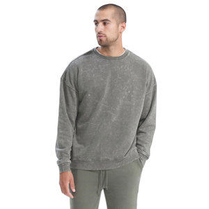 Sweat-shirt à col ras du cou à manches longues sur mesure surdimensionné grande taille délavé à l'acide 100% coton polaire pour hommes hiver - Product Image 5