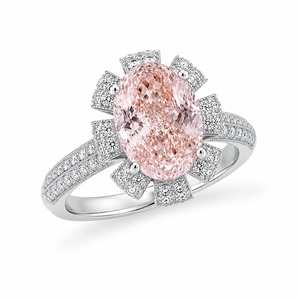 แหวนเพชร Kesari Diam Gems รูปไข่สีชมพูสดใส ประดับเพชรแล็บ ชุบทองคำแท้ 18K ได้รับการรับรองจาก IGI เครื่องประดับหรูสำหรับผู้หญิง - Product Image 4