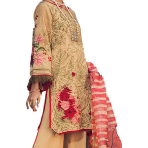 Khaddar d'hiver pakistanais ethnique de dernière conception de luxe, robes Shalwar Kameez brodées en lin 3 pièces sans couture - Product Image 1